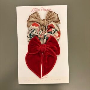 Little Poppy Holiday Bow Clips - Red, Gold, Christmas Floral NEW!